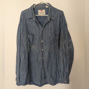 Vintage Levis Heavy Weight Long Sleeve Button Down Blue Striped XL Pre Owned
